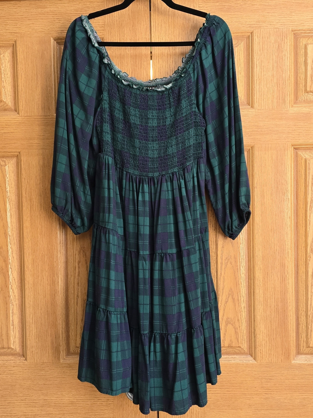 torrid Green and Navy Plaid Smocked Peasant Dress